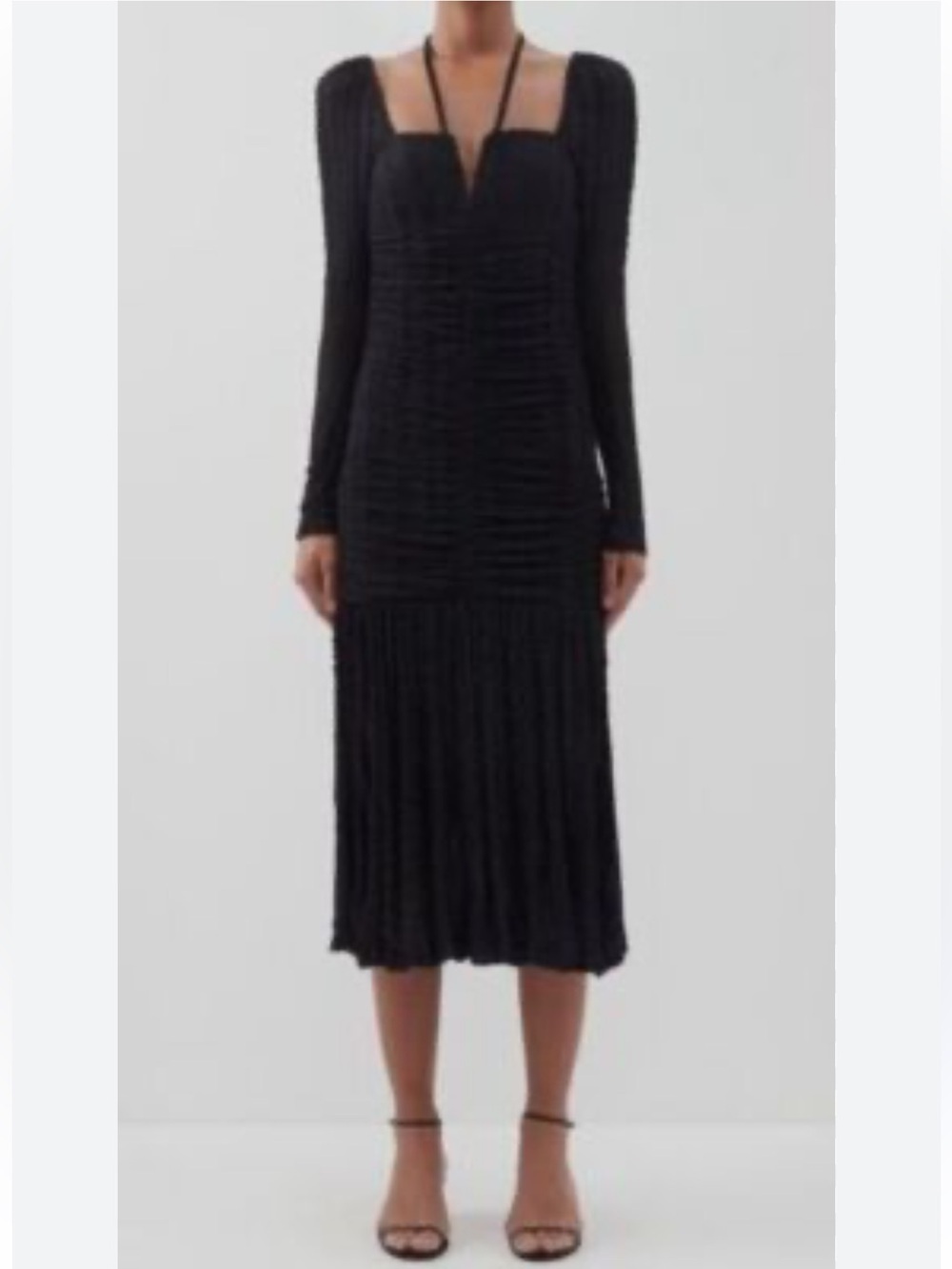 Ganni Stretch-Lace Ruched Fit-And-Flare Midi Dress